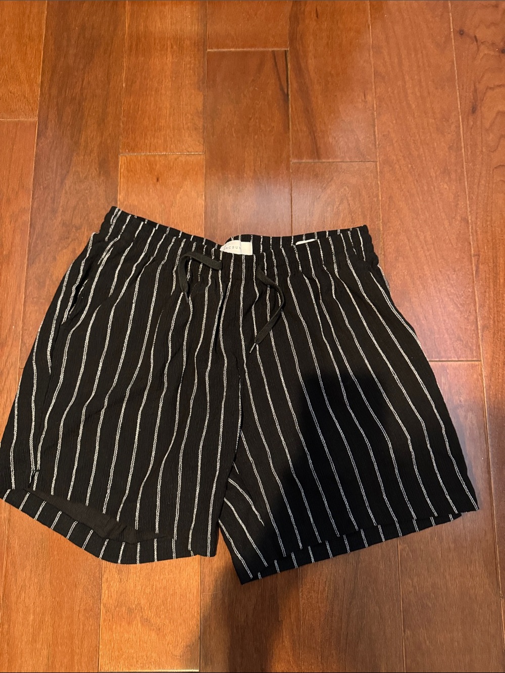 Striped Black Drawstring men’s volley Shorts medium